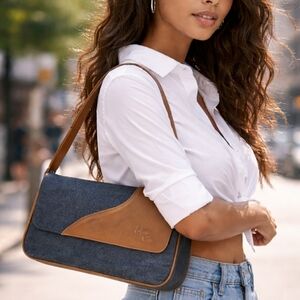 Vintage Stylish Tan and Denim Mini Bag